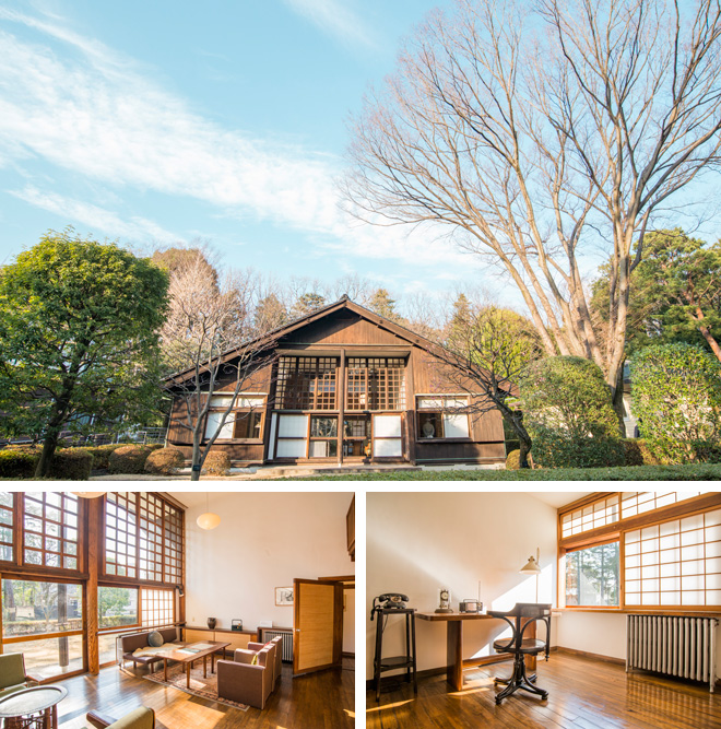大きなガラス格子がモダンな、日本近代建築の匠・前川國男氏の自邸。資材入手困難な戦時下の1942年に建てられました（品川区上大崎）。