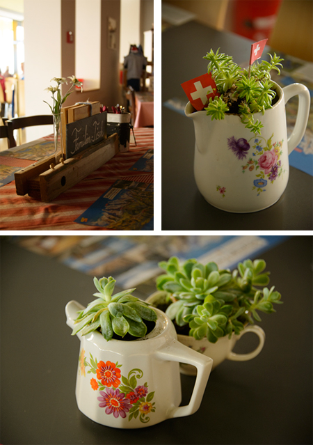 植物や花がセンスよく飾られたテーブル。